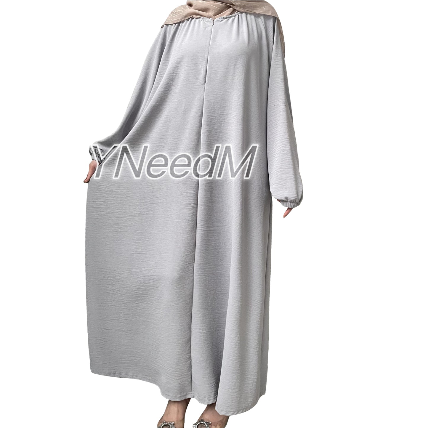 MS258#Muslim fashion casual front zip solid color crepe abaya(crepe)