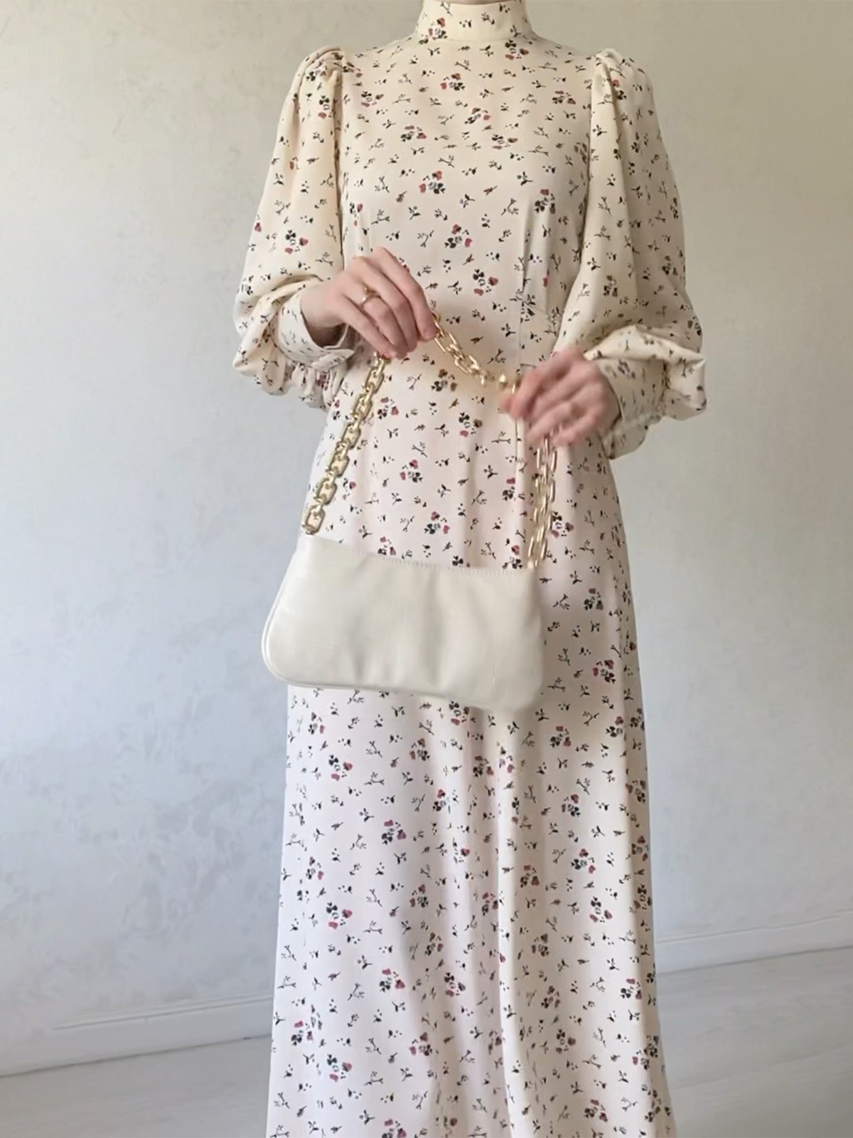 MS453#Autumn gentle wind loose lace-up floral dress with long sleeve dress