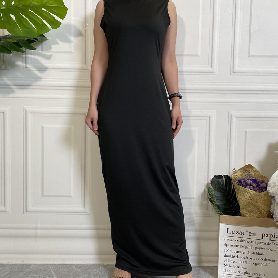 MS312#modest sleeveless slip inner dress with pockets