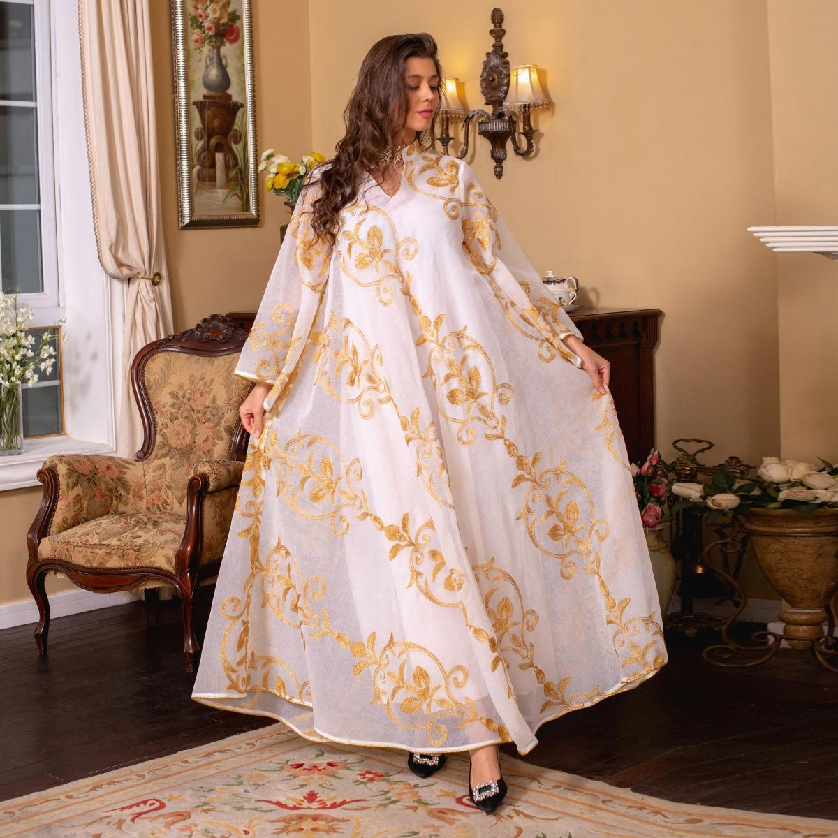 MS308# Arab Dubai embroidery mesh dress European Muslim party dinner fashion evening dress