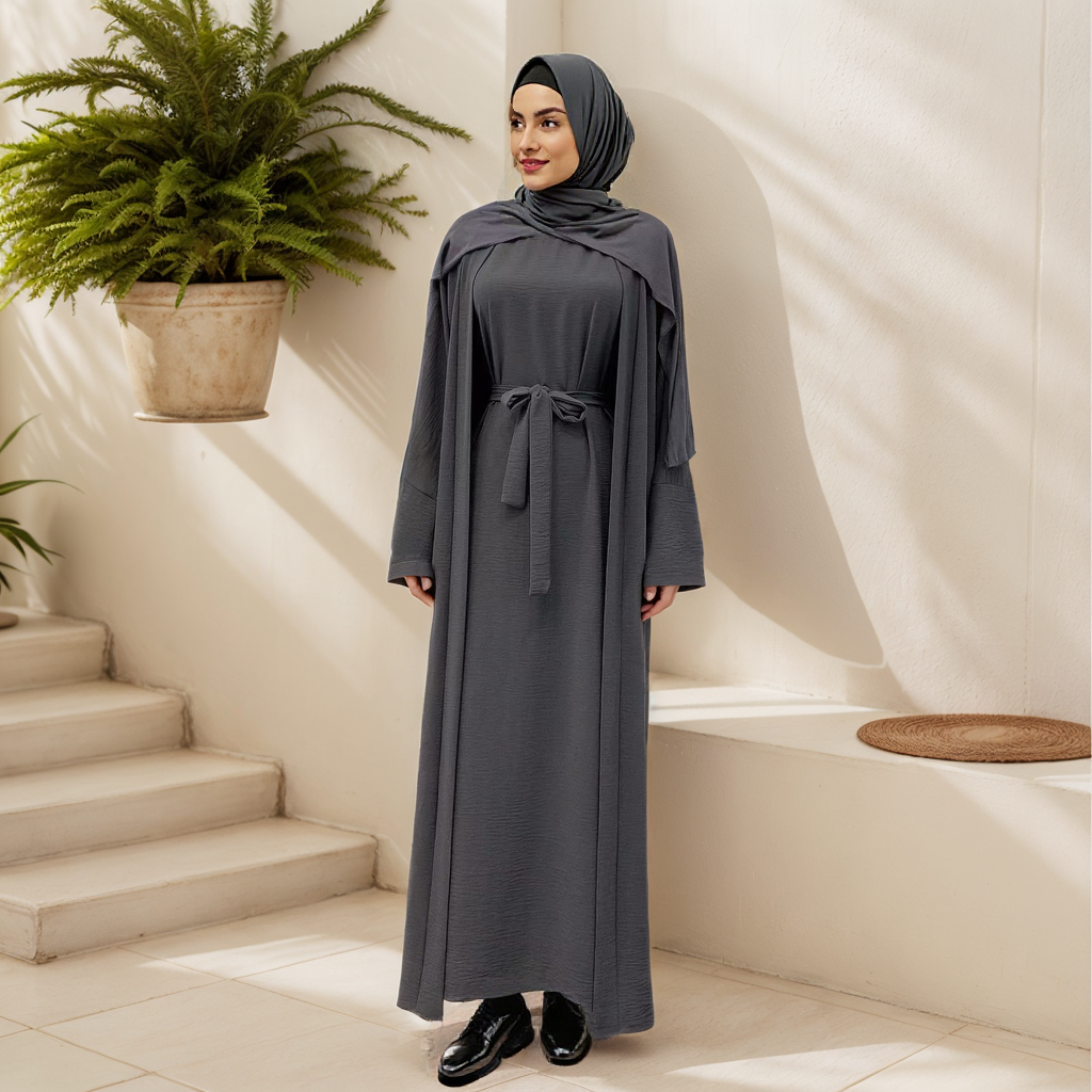 MS080#Modest crepe abaya set sleeveless inner(crepe)