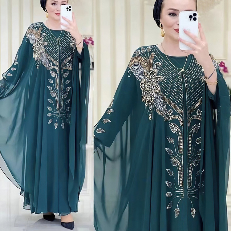 MS350 # Muslim women's chiffon rhinestone rotator cuff two-piece robe