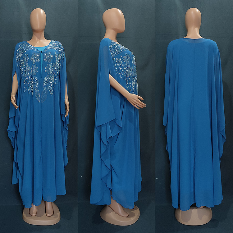 MS349#Muslim women's two-piece robe with diamonds and seven-quarter sleeves