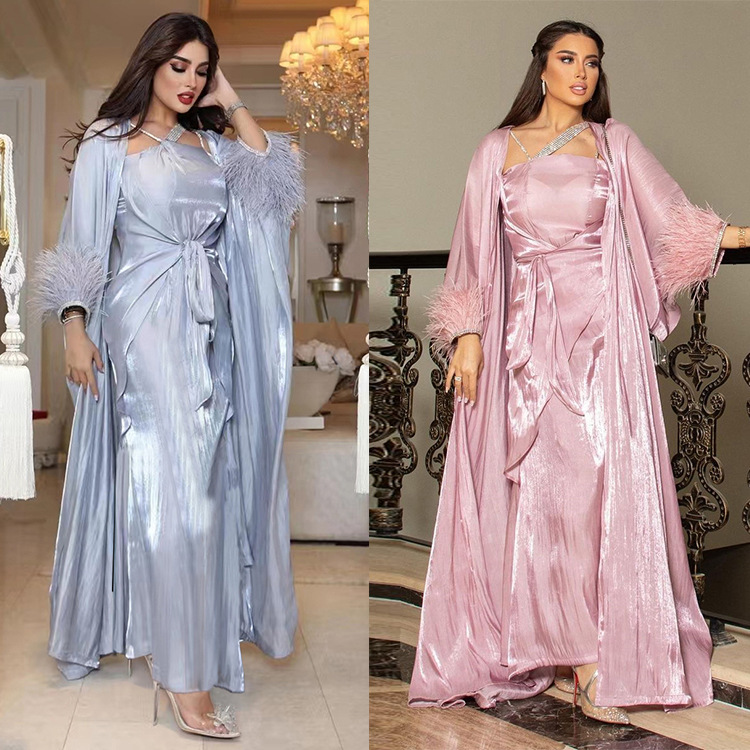 MS338#Muslim women's feathered drill three-piece robe