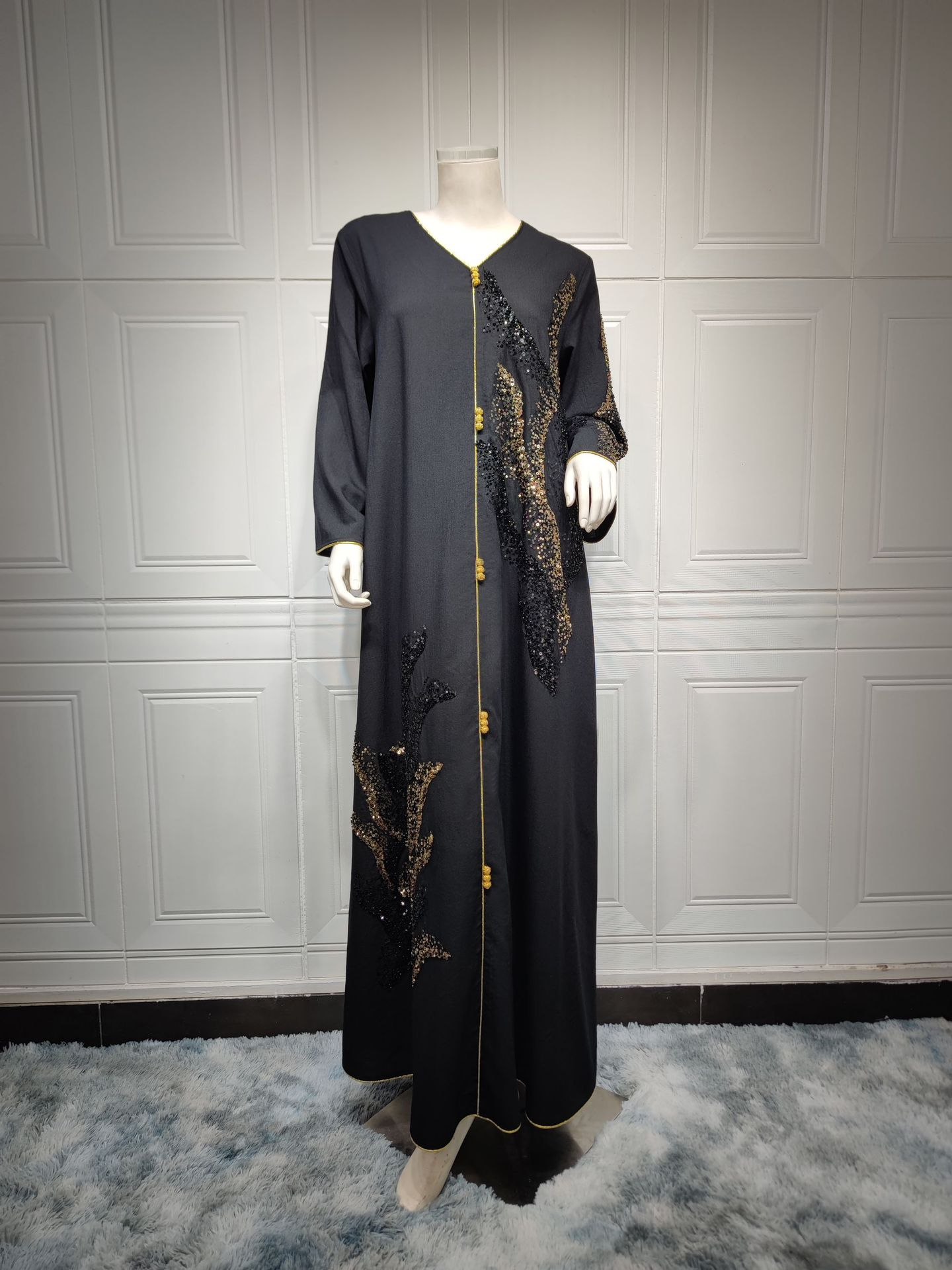 MS333#Long sleeve beadwork embroidered loose robe for Muslim women