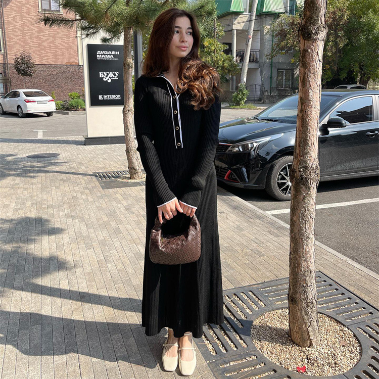 MS359#Women's long-sleeved lapel knitted mid-robe