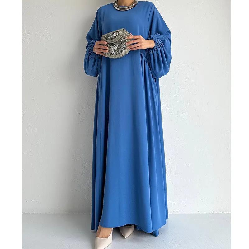 MS467#Solid color simple simple dress robe Muslim dress women