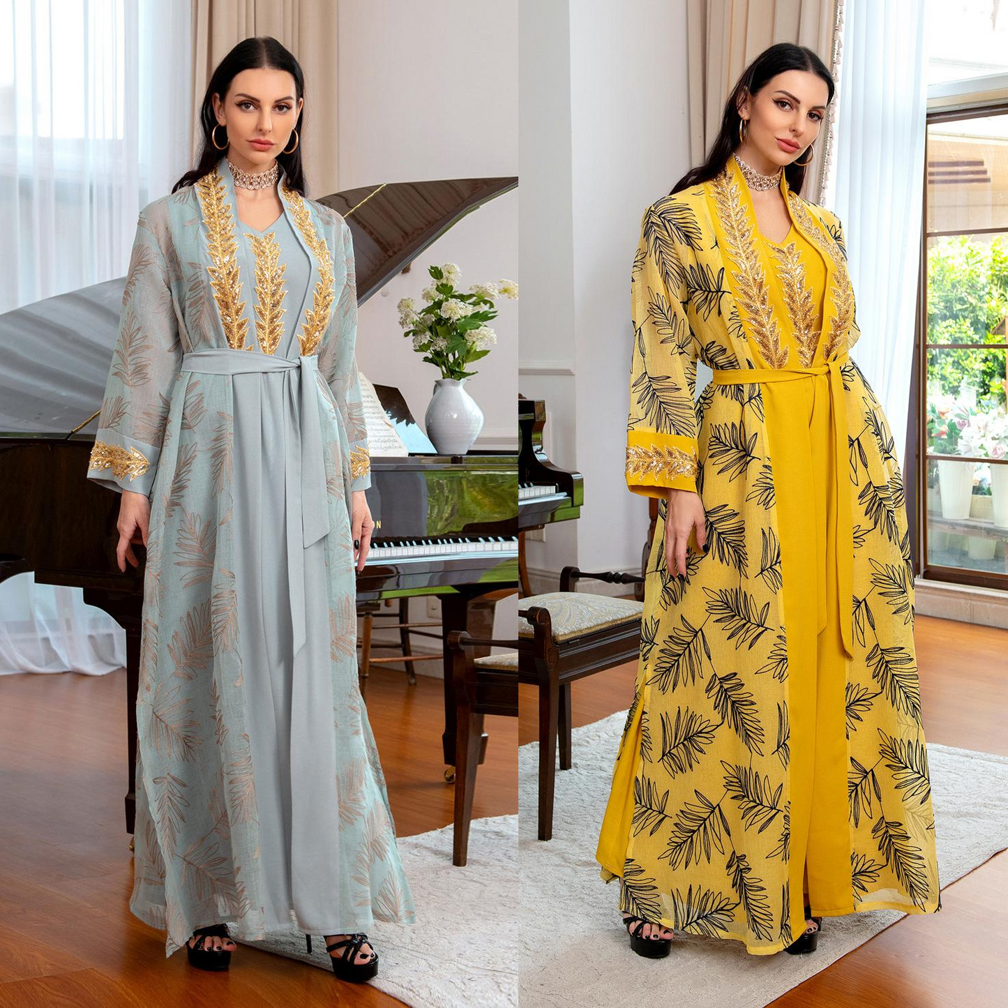 MS306# Muslim Dubai Arabian Dress Evening gown lace-up skirt suit robe