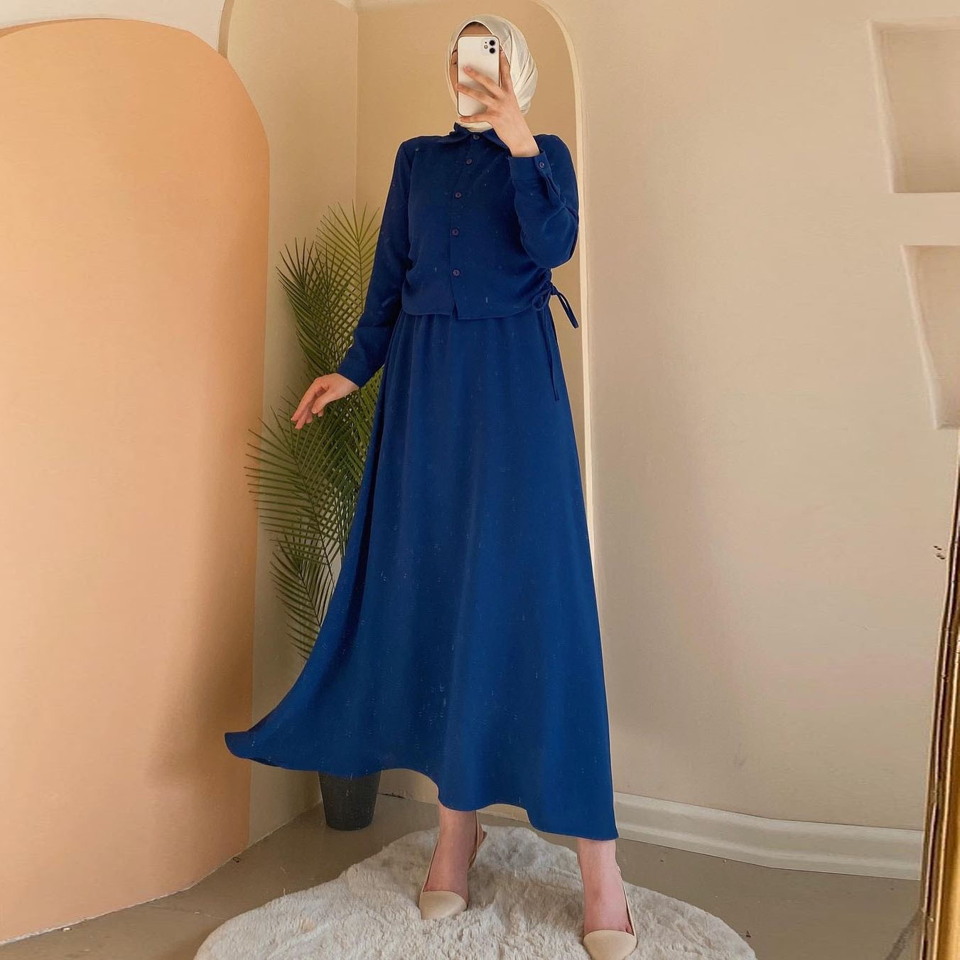 MS362#muslim long sleeve shirt skirt suit