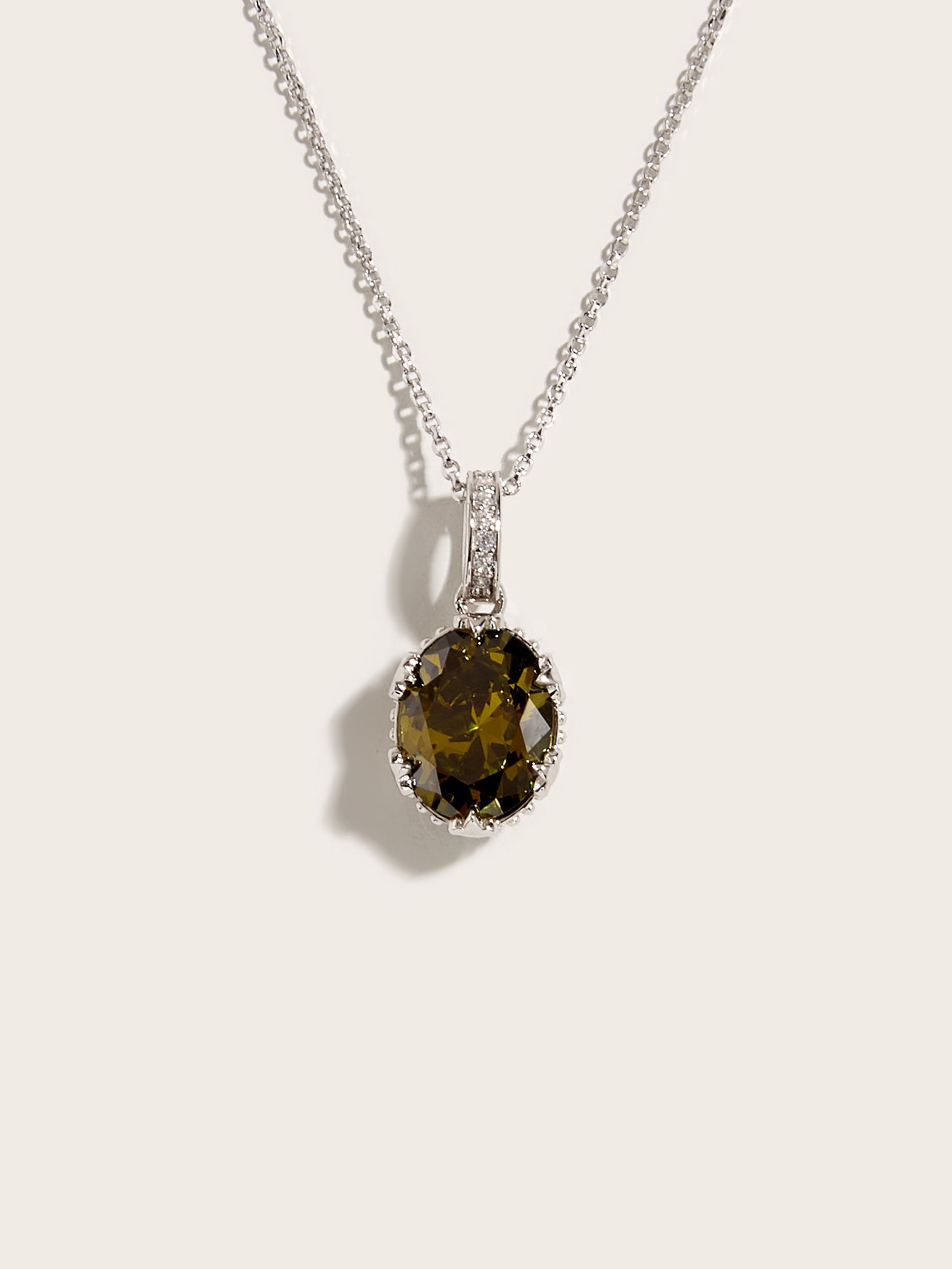 YNM023#Simple olive green zircon pendant 925 silver necklace