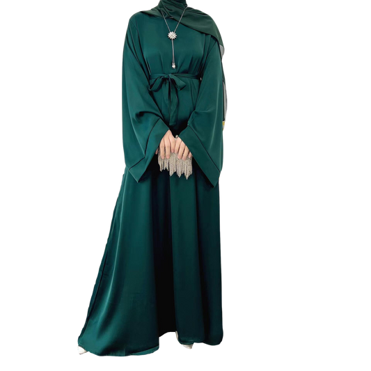 MS024#Modest fashion shiny satin abaya (No pockets) (Satin)