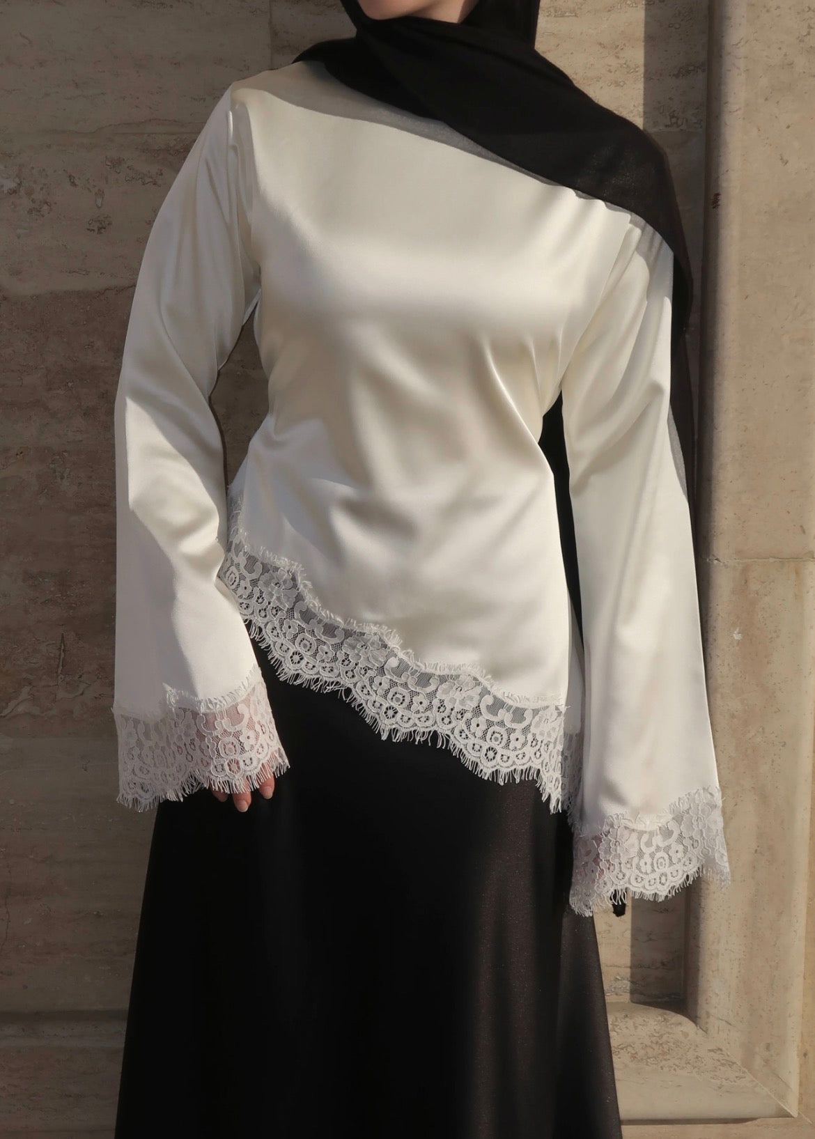 Lace Trim Satin Tie Back Blouse US Size 2-8 Comfortable Women's Top #MS624