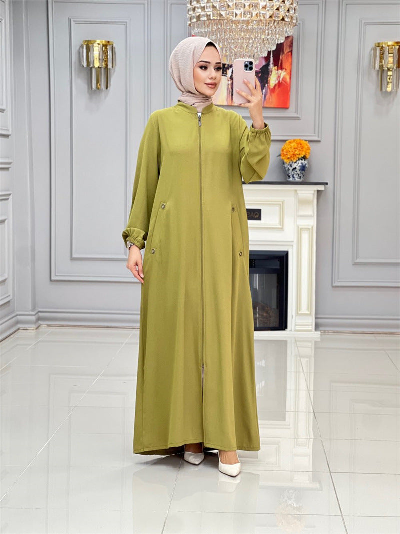 MS499#Ladies stand collar zipper insert bag temperament loose casual dress gown for women