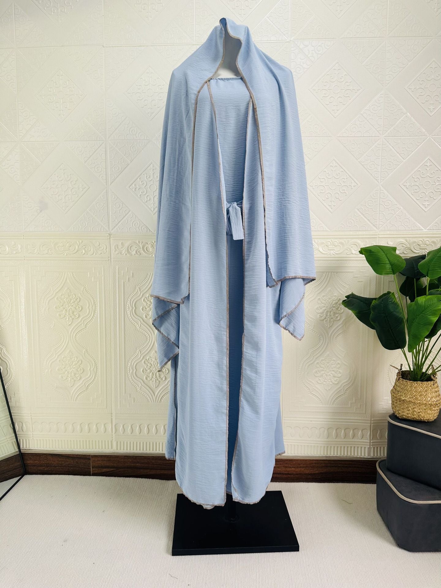 MS496#Women's Dubai Turkish Cardigan with matching dress 2 piece robe (including headscarf)