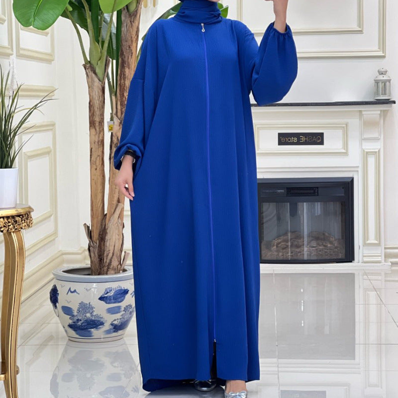 MS475#Solid color abaya Prayer headscarf robe dress zipper long dress for women