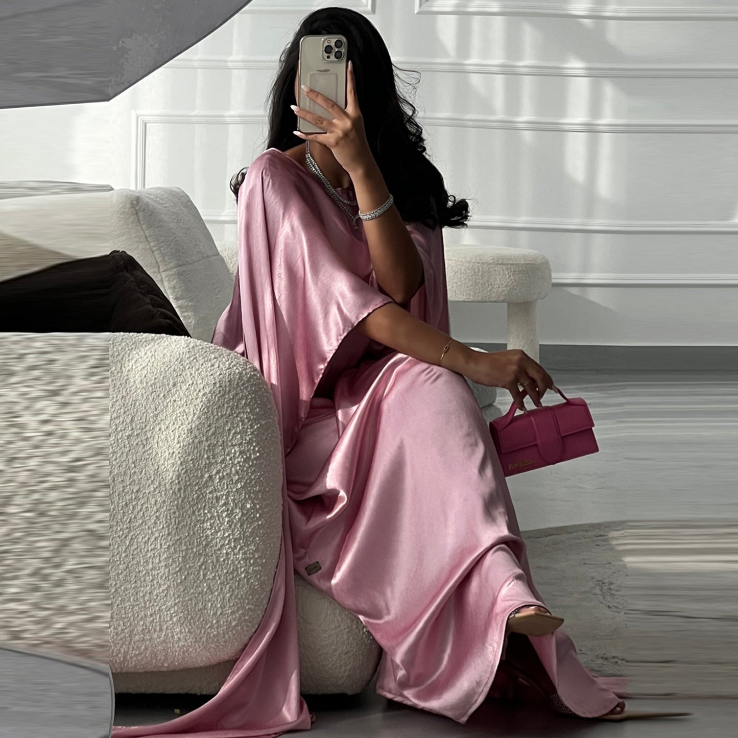 MS549#Modest big sleeve long skirt modern fashionable satin feminine outer cover Abaya fashion dress