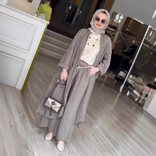 MS578#New fashion loose casual long cardigan wide leg pants women's spring and summer two-piece suit