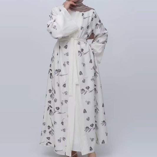 MS507#Swing dress Ethnic style print maxi dress fashion lace-up robe