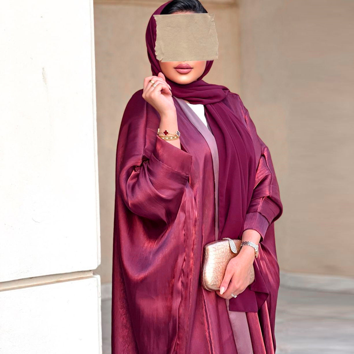 MS442#Fashion modest Muslim bright satin bat sleeve robe