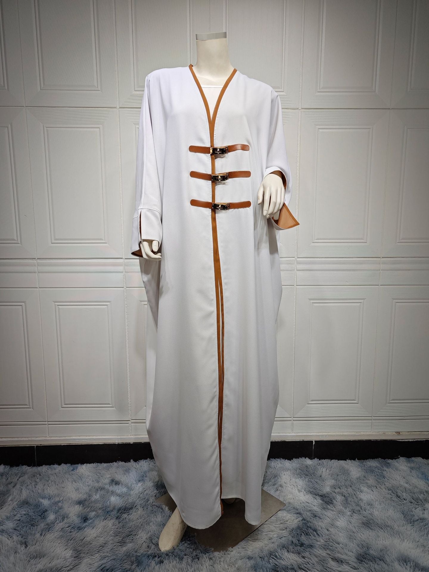 MS440#Modest fashion cardigan leather buckle Abaya robe