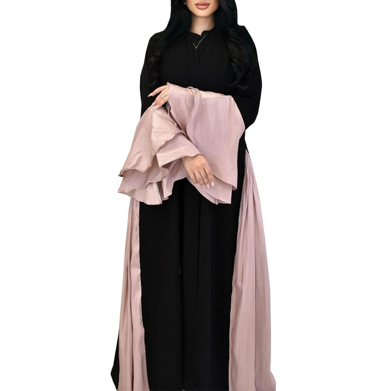 MS574# Middle Eastern women's clothing modest fashion Muslim abaya cardigan bright satin dress ruffle sleev