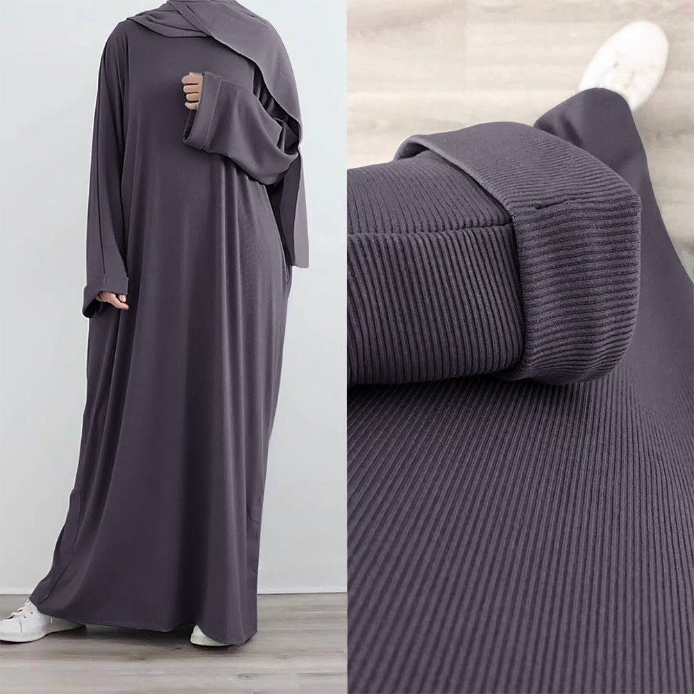 MS437#Loose round neck solid color knitted pullover robe