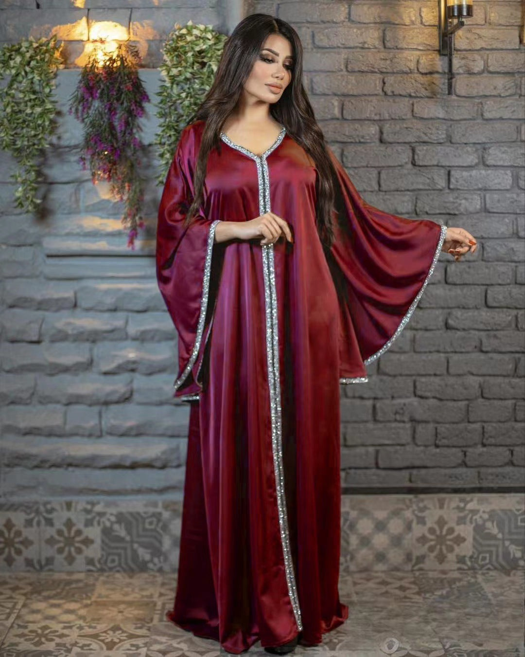 MS513#Muslim fashion diamond abaya robe for women