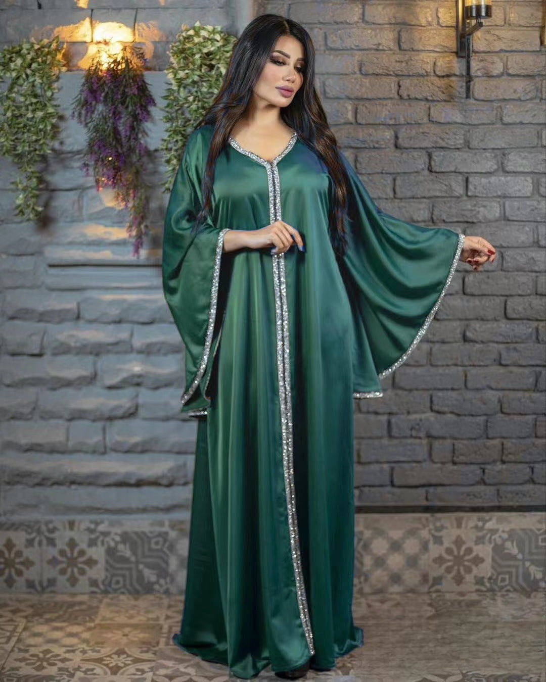 MS513#Muslim fashion diamond abaya robe for women