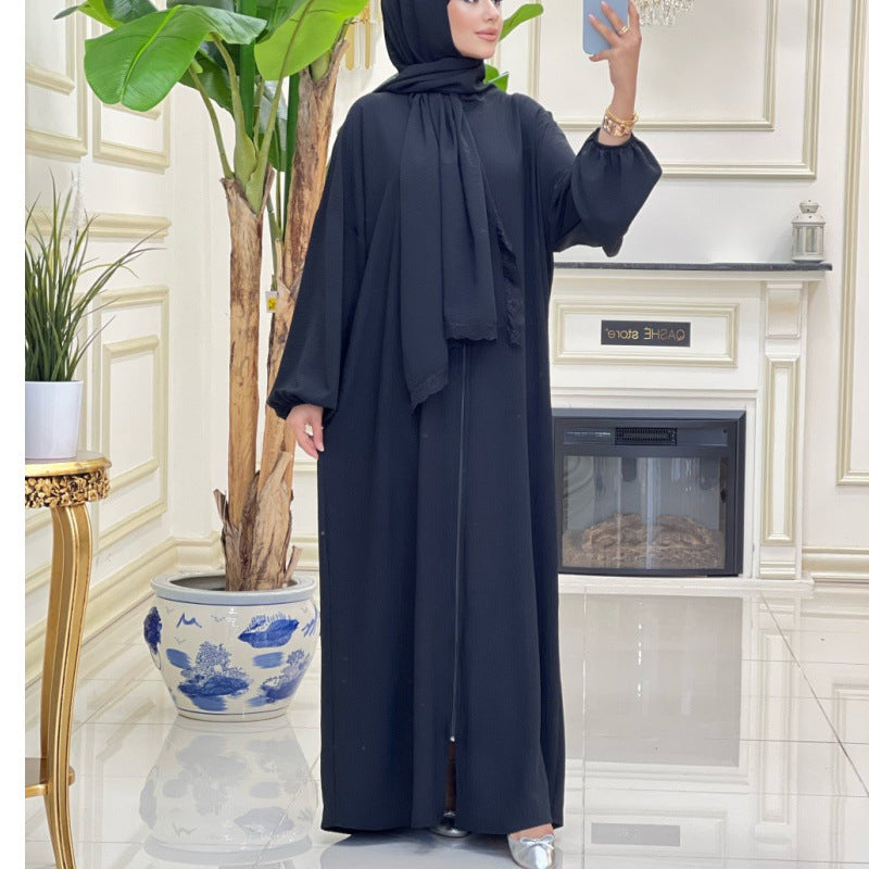 MS475#Solid color abaya Prayer headscarf robe dress zipper long dress for women