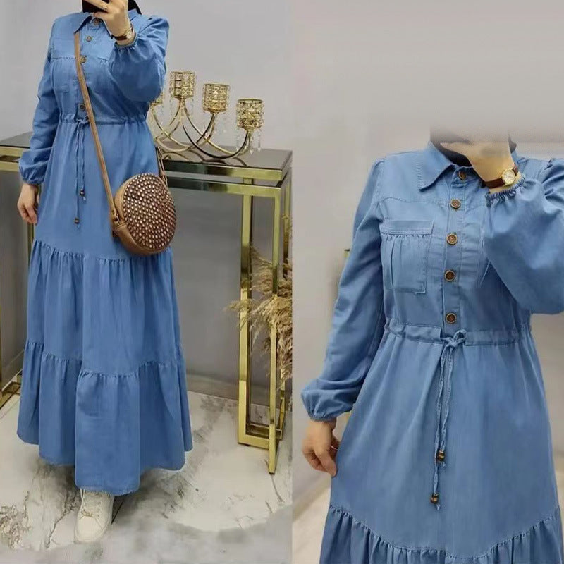 MS515#Women's blue patchwork long dress Fashion elegant denim dress