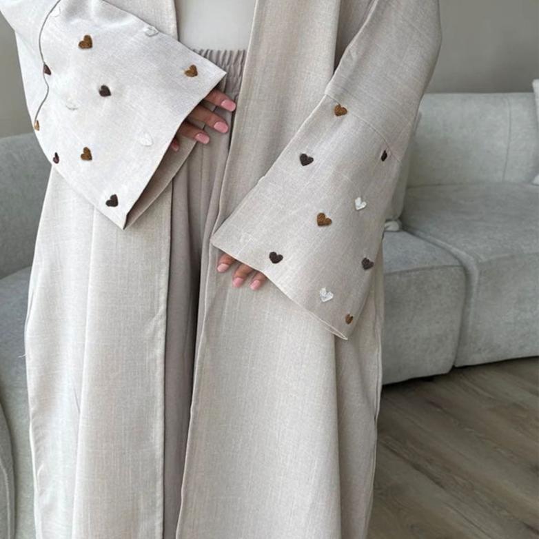 MS541#Stylish Love Embroidery Dubai Turkish Elegant Cardigan Robe