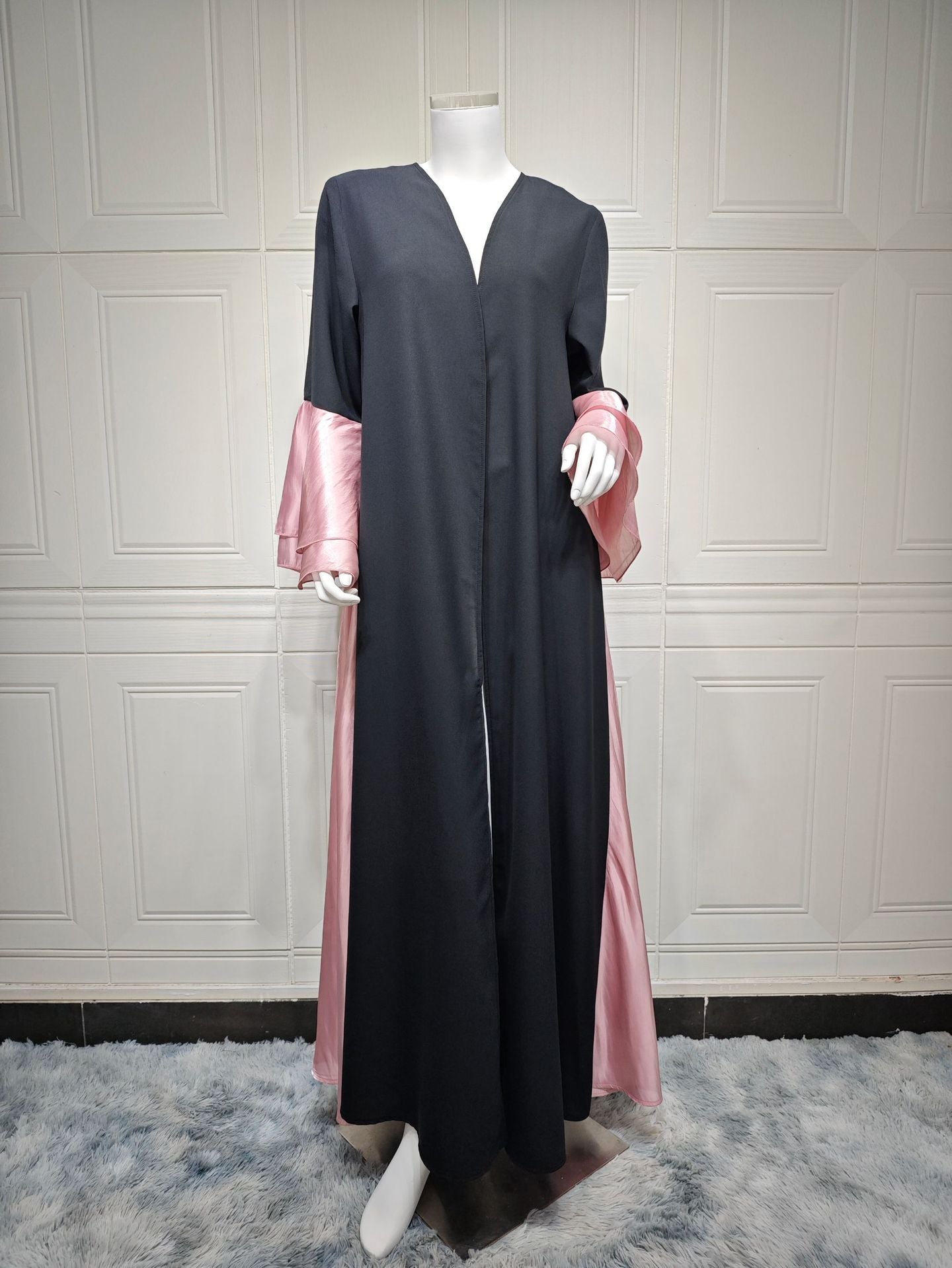 MS574# Middle Eastern women's clothing modest fashion Muslim abaya cardigan bright satin dress ruffle sleev