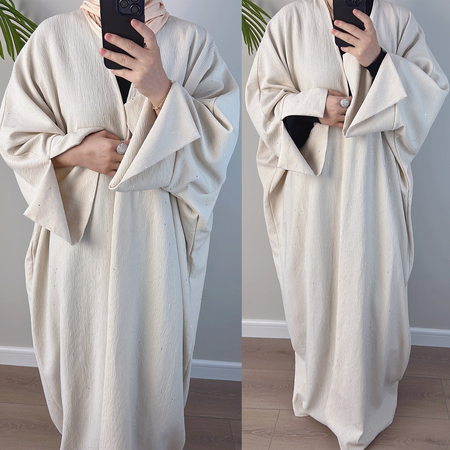 MS438#Solid color loose padded cardigan robe without pocket