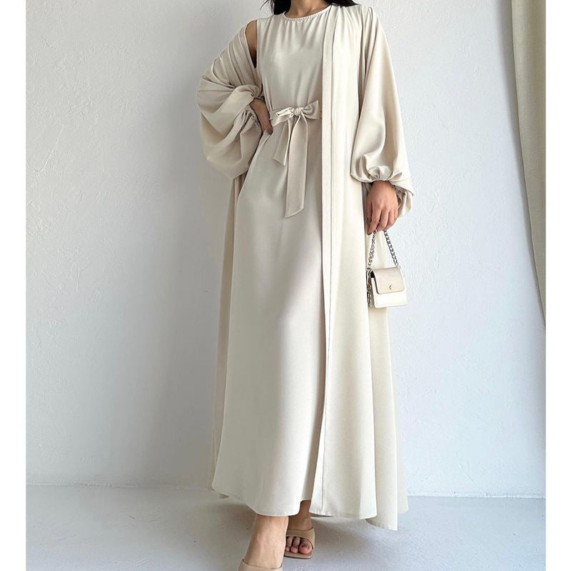 MS465#Dress set dress strap waist loose coat long