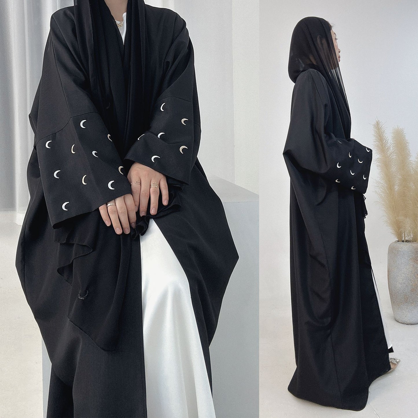 MS435#Loose and casual embroidered cardigan robe with headscarf (NO inner dress)