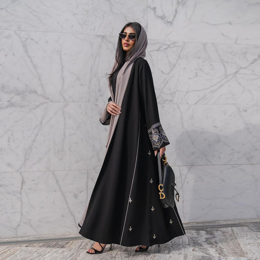 MS546#Muslim fashion embroidered patchwork Abaya cardigan trend ins spring and summer dress robe