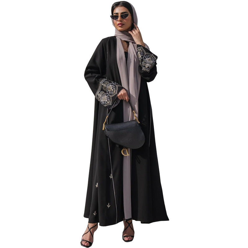 MS546#Muslim fashion embroidered patchwork Abaya cardigan trend ins spring and summer dress robe