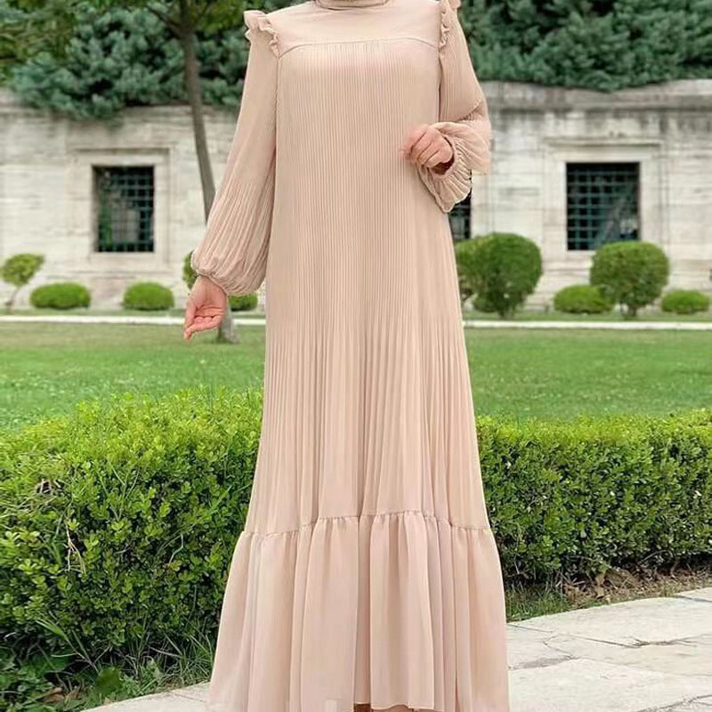 MS517#Women's pure color high-neck pullover fashion loose Middle Eastern dress