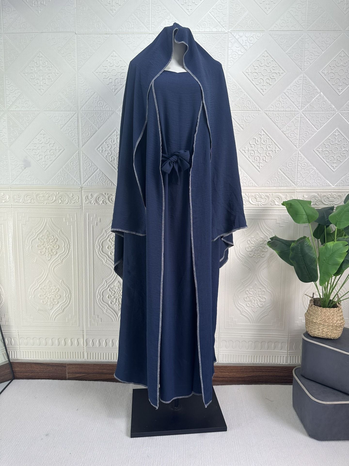 MS496#Women's Dubai Turkish Cardigan with matching dress 2 piece robe (including headscarf)