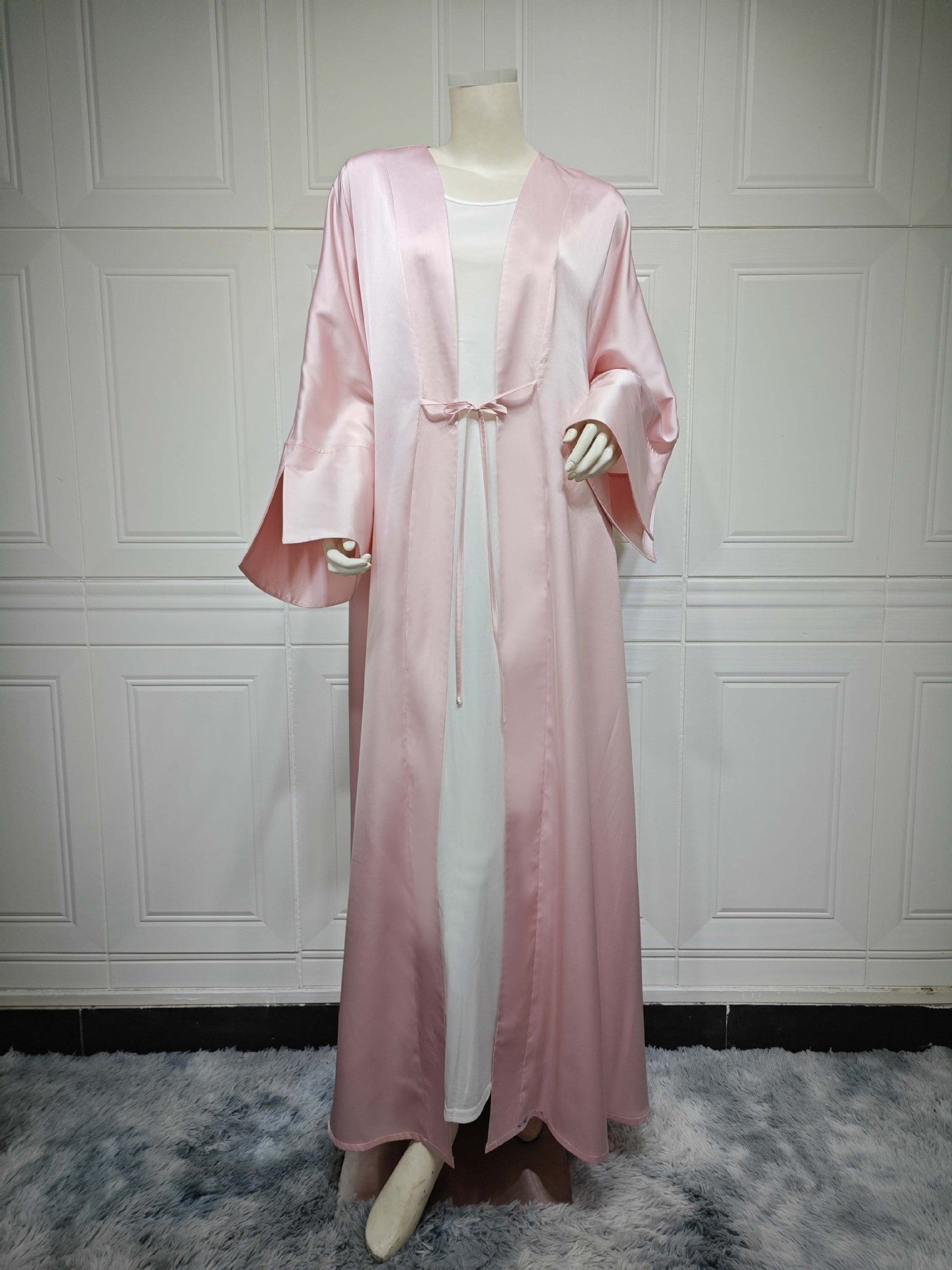 MS566#Muslim robe fashion satin soft dress open-front outerwear robe abaya solid color