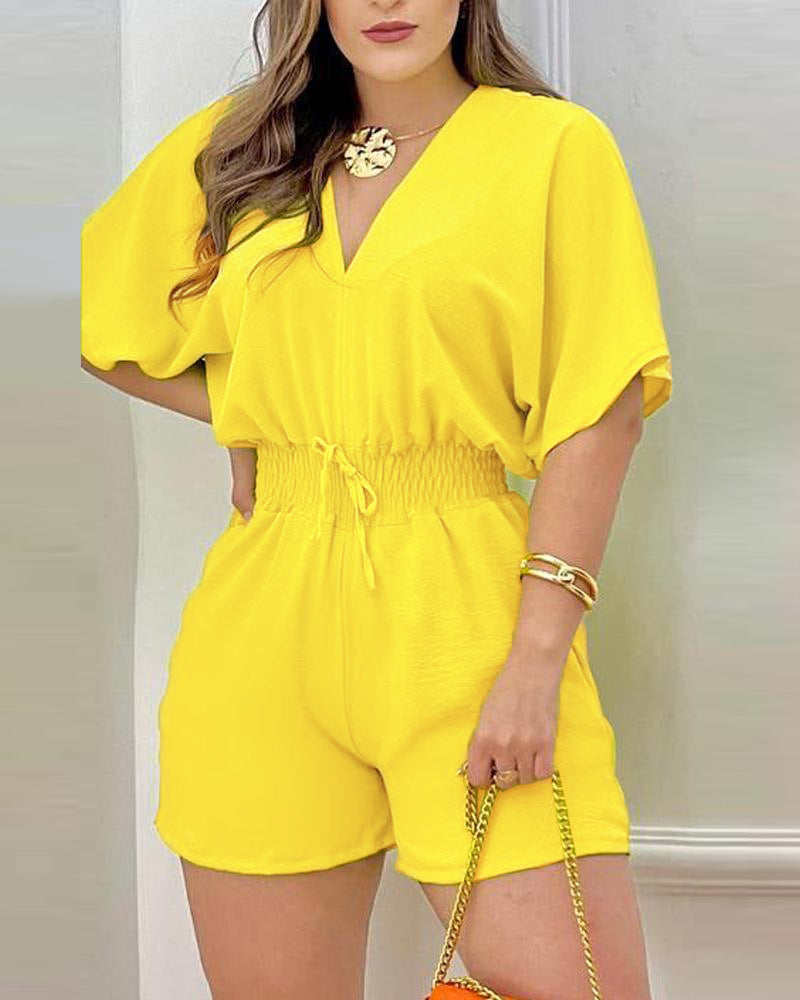 FS316#Spring and summer new European and American cross-border women's clothing Amazon hot-selling casual V-neck pocket jumpsuits and jumpsuits