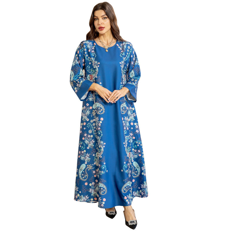 MS568#Muslim women's clothing Arab Dubai hot diamond pearl burning flower craft dress jalabiya robe