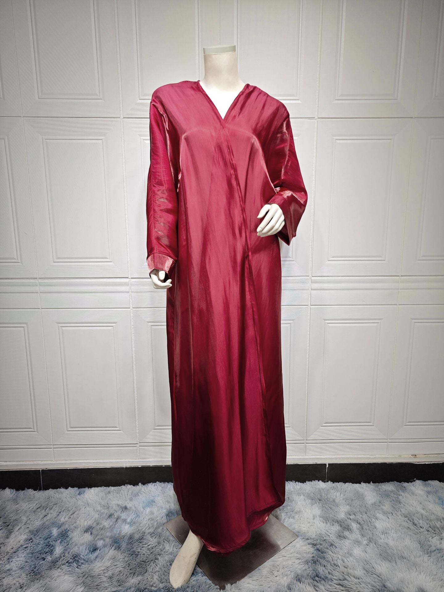 MS442#Fashion modest Muslim bright satin bat sleeve robe