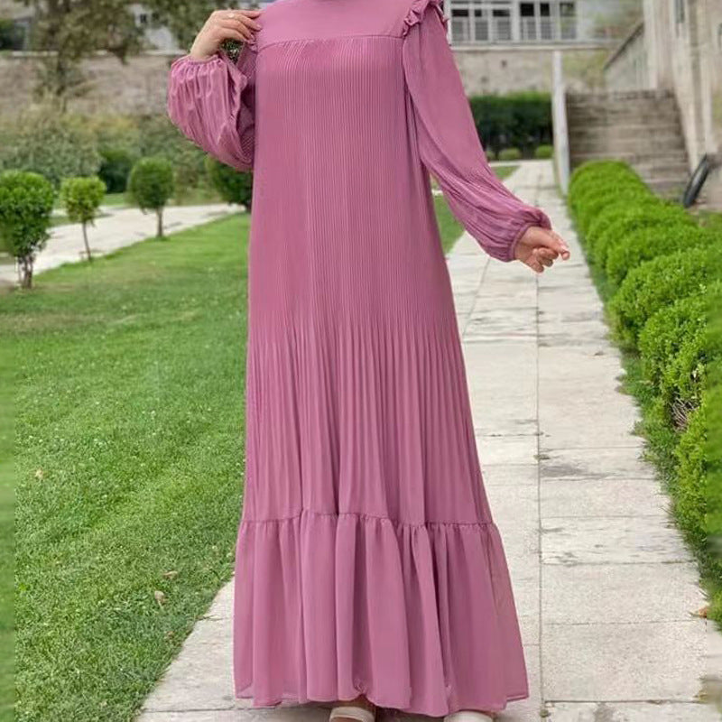 MS517#Women's pure color high-neck pullover fashion loose Middle Eastern dress