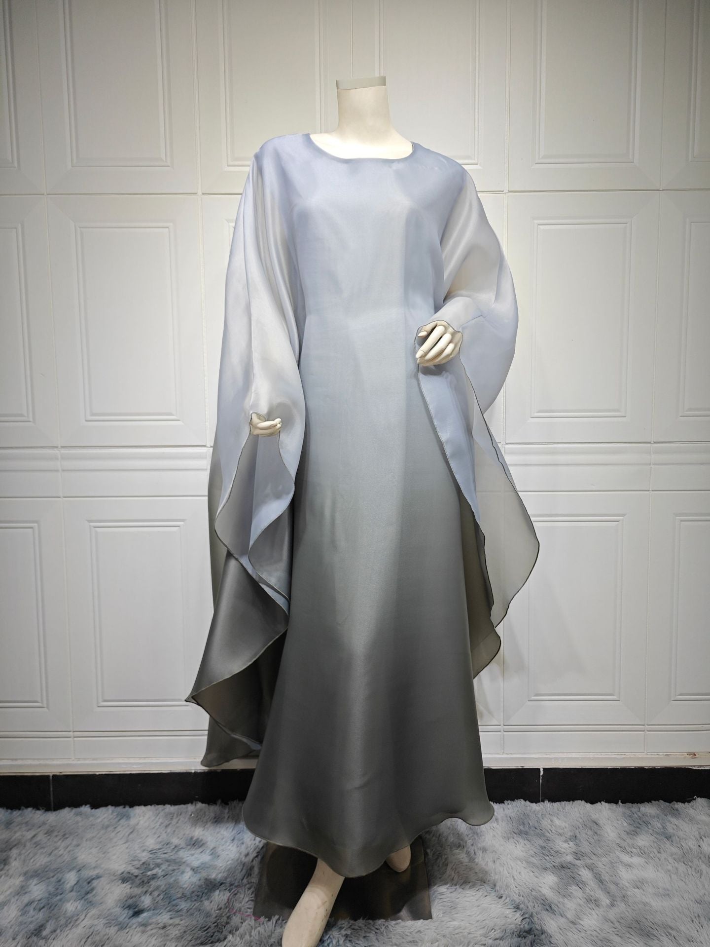 MS562# Muslim Fashion Gradient Satin Dress One Size Robe Loose Dress