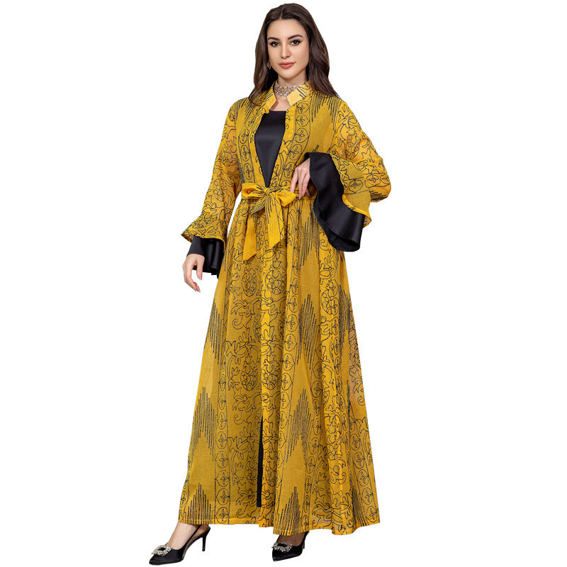 MS426#Muslim Lady Lotus Leaf Sleeve Two-piece Robe Set