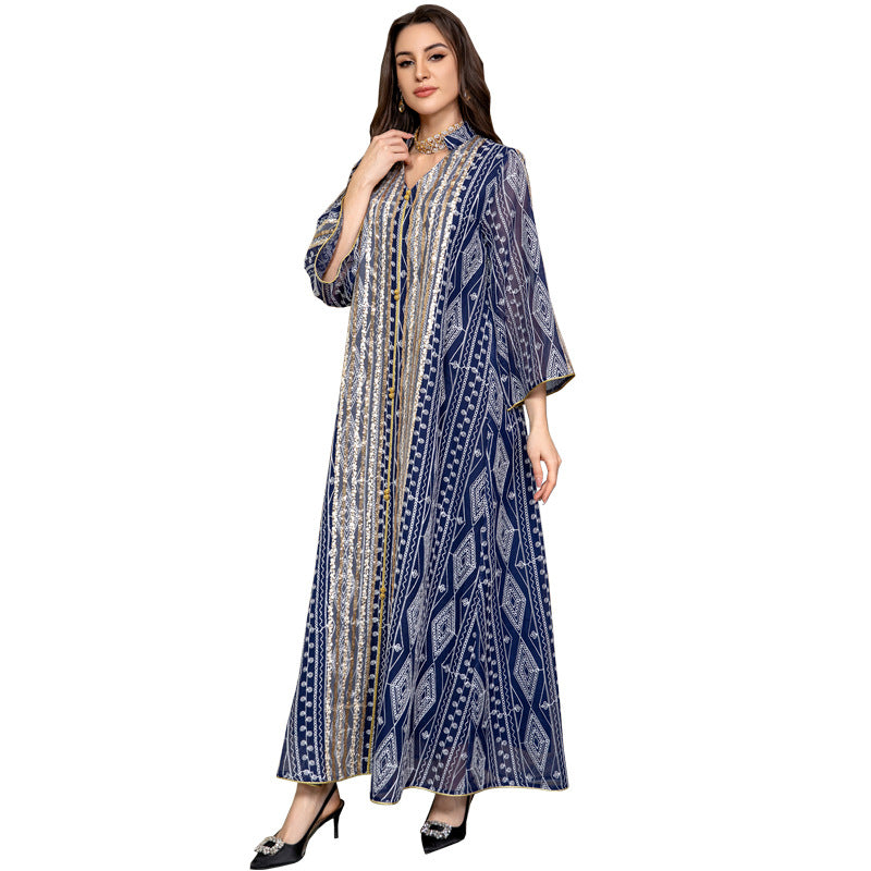 MS425#Muslim gauze embroidered sequined stitching robe