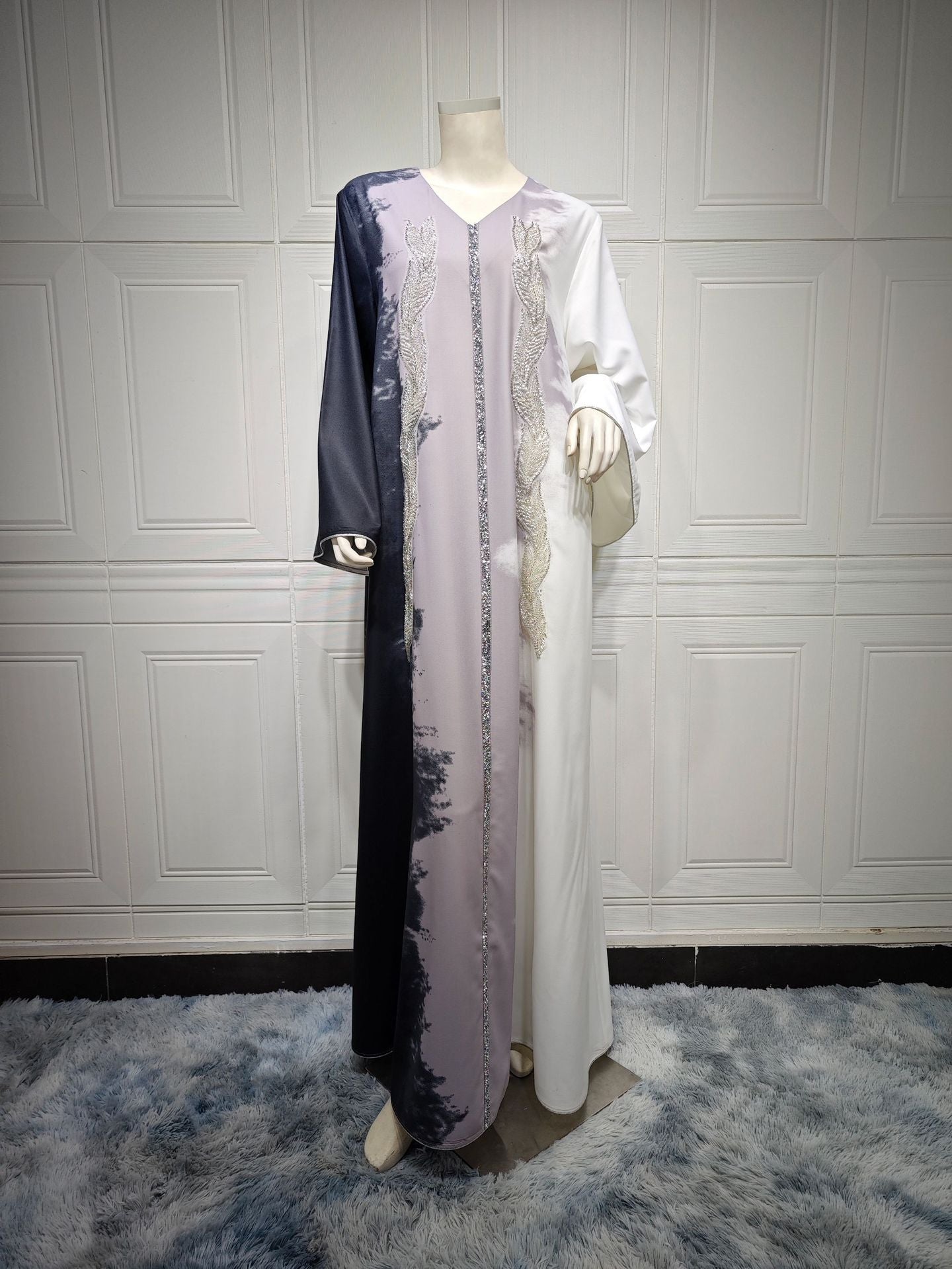 MS430#Muslim abaya clothing beaded embroidered tie-dyed rhinestone robe