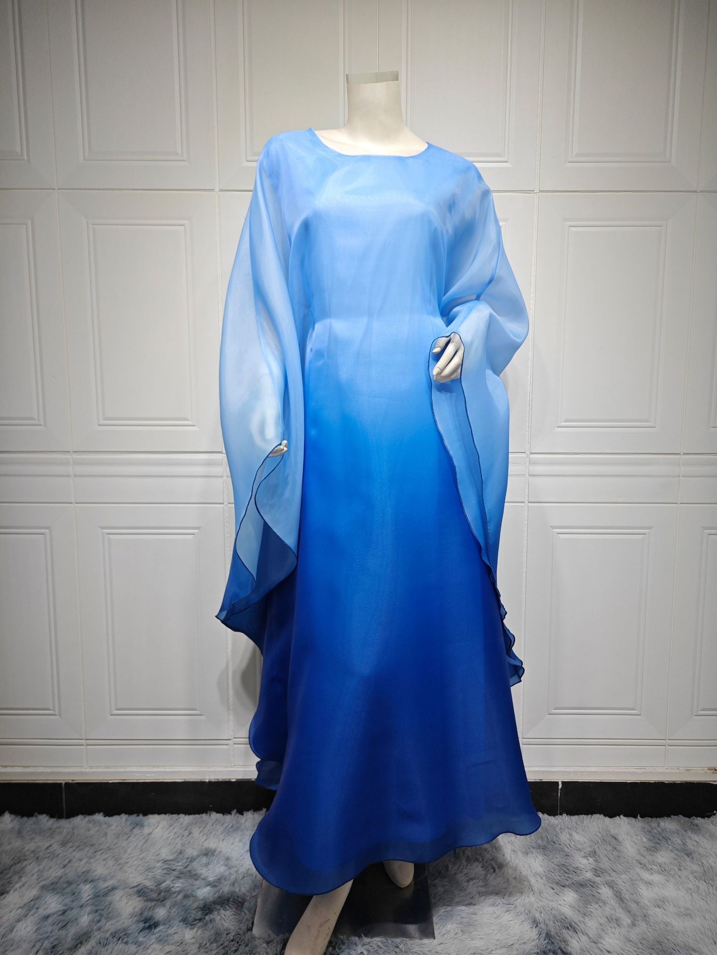 MS562# Muslim Fashion Gradient Satin Dress One Size Robe Loose Dress