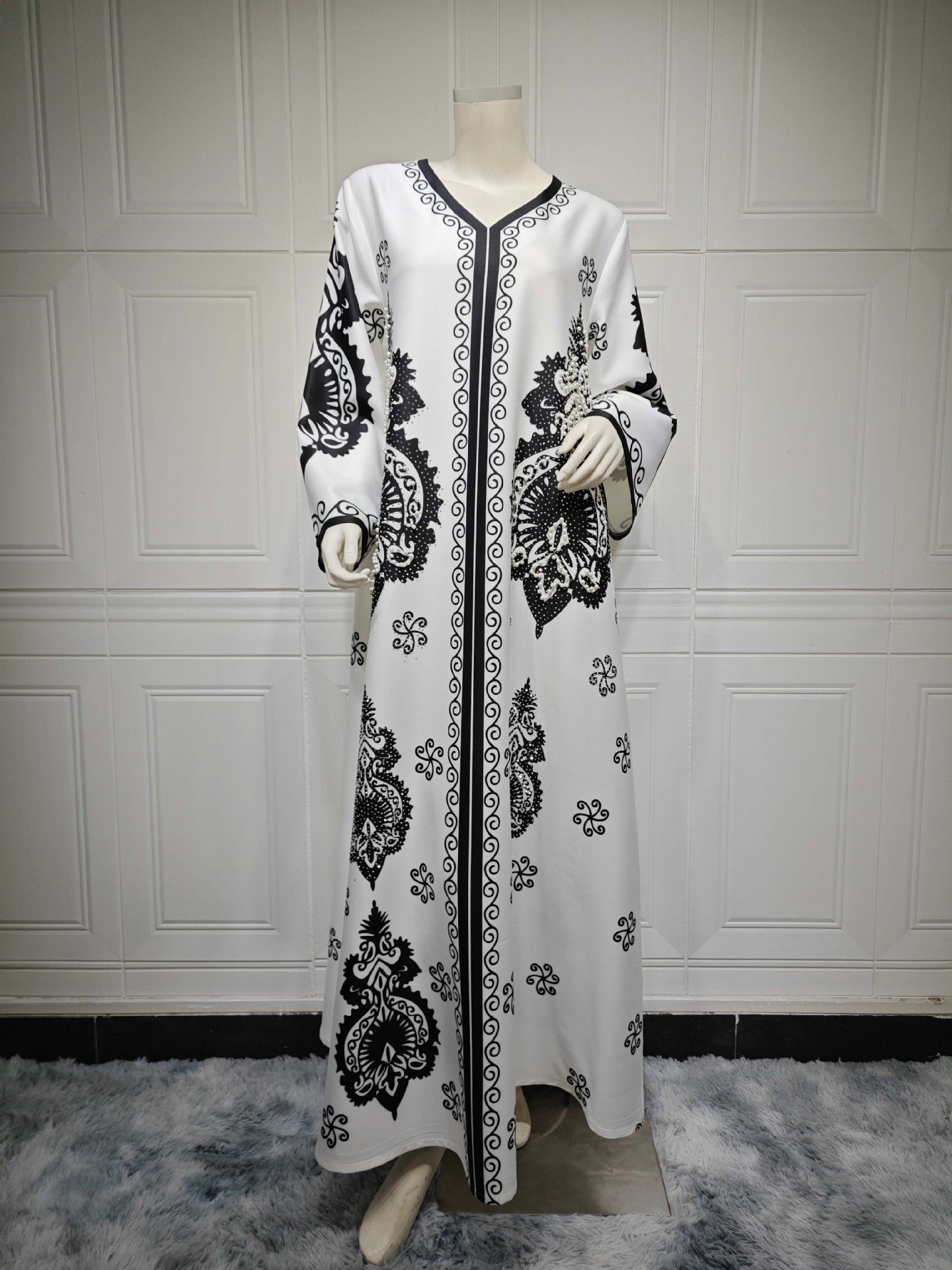 MS552#Muslim women's clothing Arabia Dubai hot diamond beaded fashion dress printed robe